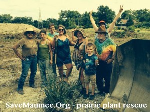 Native American on the virgin prairie being ground under due to a new road to connect Spy Run Extended to Clinton Street